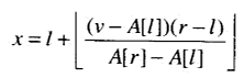 x的计算方程，即穿越点(l,A[l])和点(r,A[r])直线的标准方程(相似三角形)