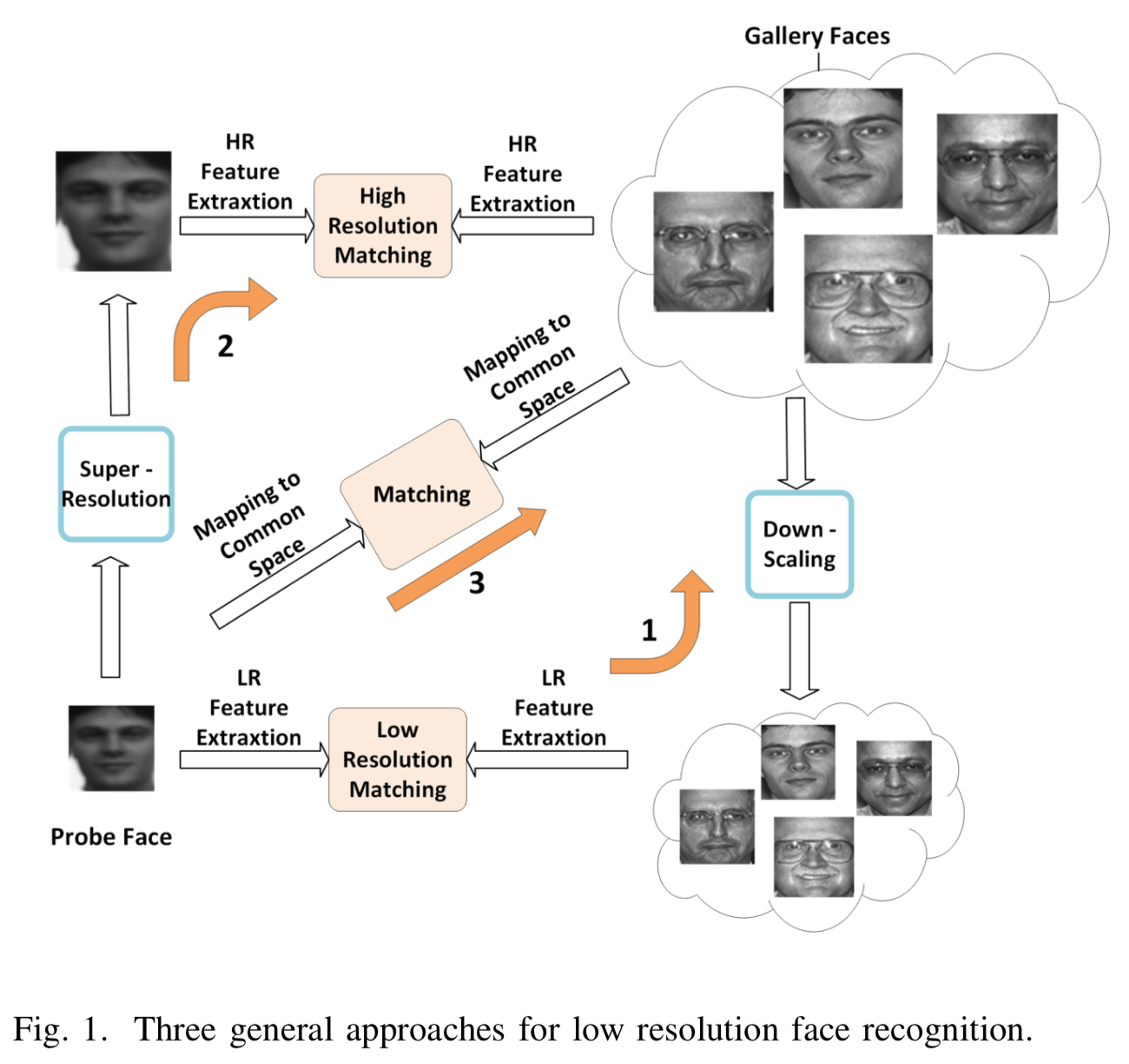 Three general approaches for low resolution face recognition